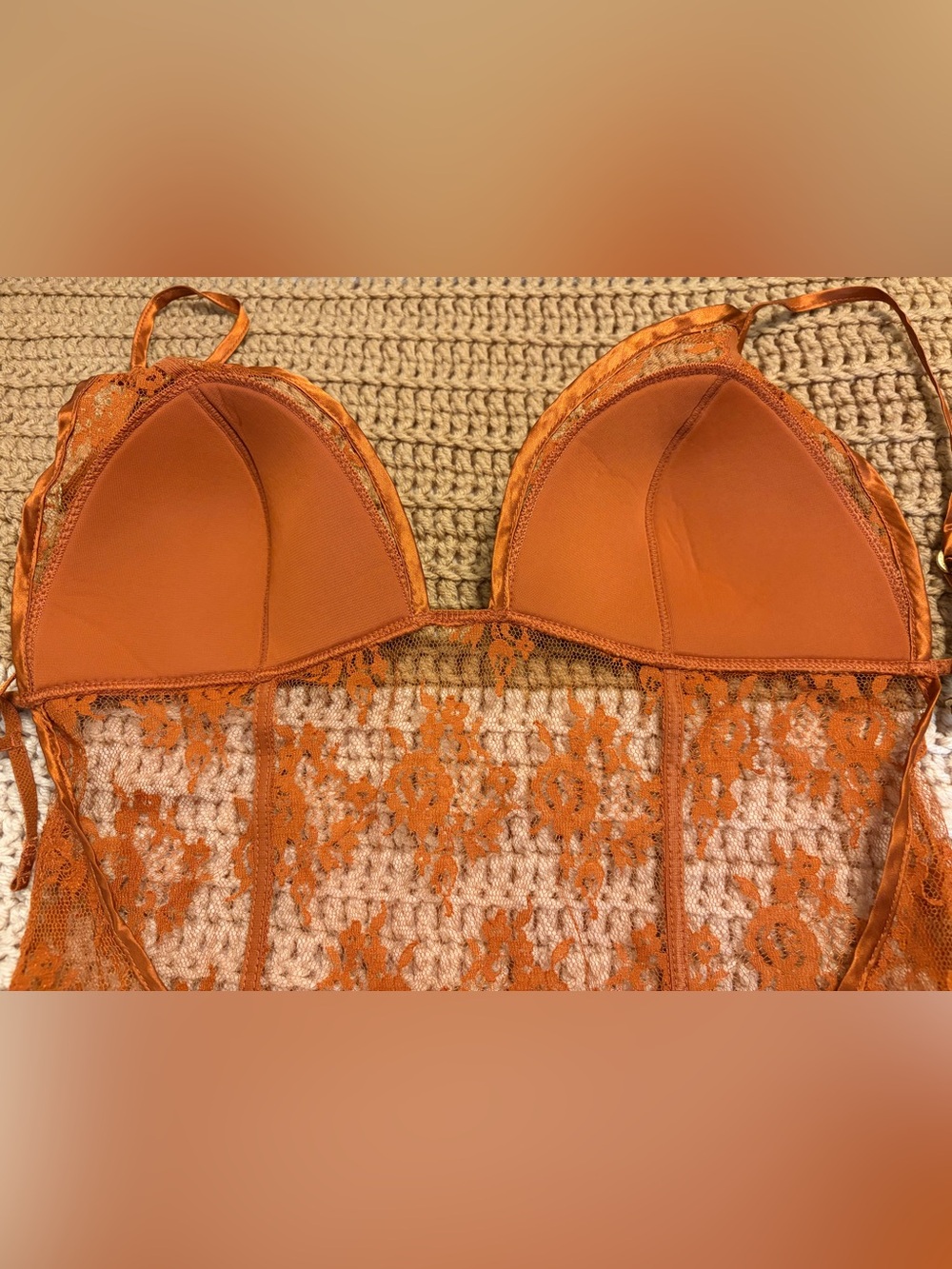 VTG 2006 Victoria's Secret Very Sexy Lace Babydoll Chemise - Size M Burnt Orange - Picture 7 of 10